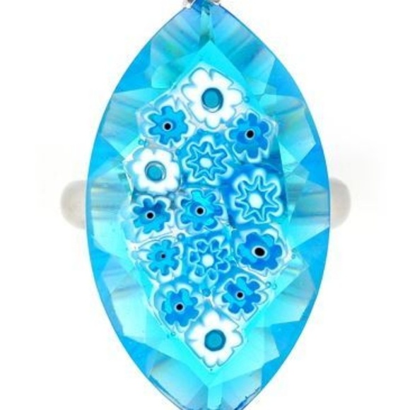 NWOT MURANO MILLEFIORI FACETED LIGHT BLUE RING SZ6 STERLING SILVER - Picture 2 of 3